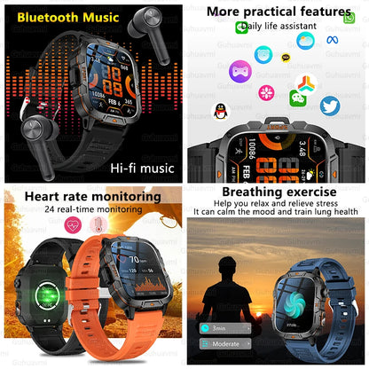 2025 New Military Grade Smart Watch Men 1.96" AMOLED Screen 5ATM Waterproof Simming Sports Fitness Tracker BT Call Smartwatches