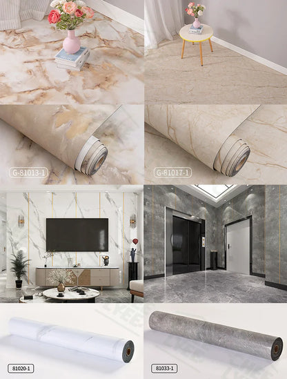 2 Rolls Self-Adhesive Wall and Floor Sticker Peel and Stick 15.75x118.11inch Wood Grain and Marble Design Wallpaper Sticker