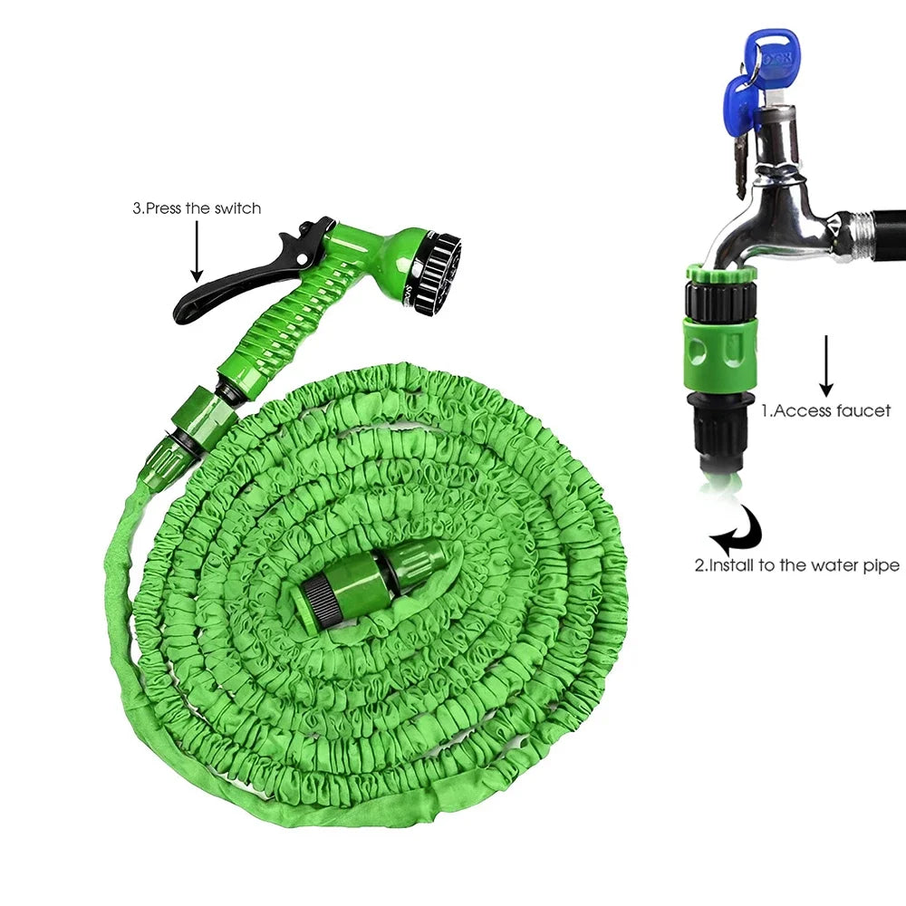 50FT Expandable Magic Hose Lightweight Design Durable Materials 7 Water Spraying Functions Gun Home Garden Watering Tools