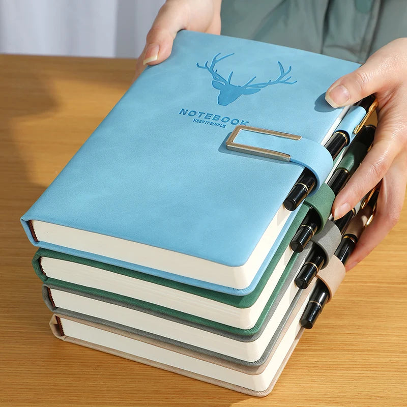 200pages A5 Leather Notebook with Leather Notebook Cover, Personalized Soft Cover and Bookmark, Perfect for Business, Meeting