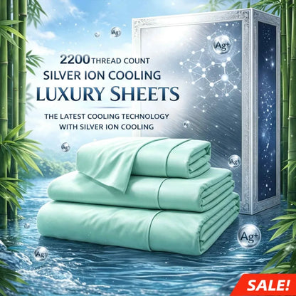 4-Piece Queen Luxury Cooling Bed Sheet Set – 4000-Thread-Count Soft Fabric, 15-Inch Deep Pocket Fitted Sheet + 2 Pillowcases, Silver Ion Infused for Fresh Feel, Lightweight & Breathable Design Ideal for Warm Nights and Seas