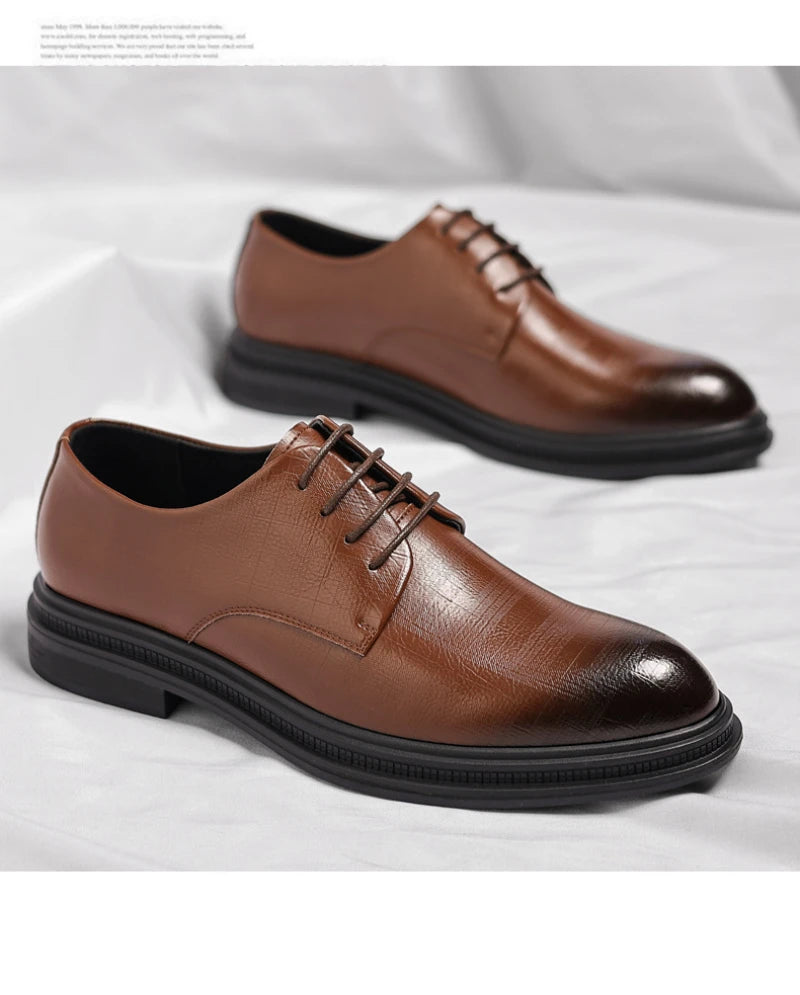 Mens Black Vintage Genuine Leather Lace Up Formal Business Office Groom Wedding Daily Wear Dress Shoes Simple British Style