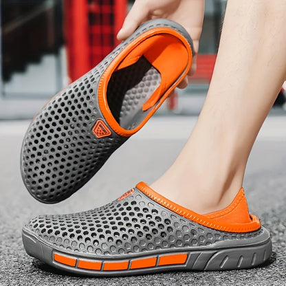 Men's Summer Sandals Clogs Casual Round Toe Slip on Outdoor Geometric Pattern Anti-slip Beach Hole Shoes Plus 46 47 Men Slippers