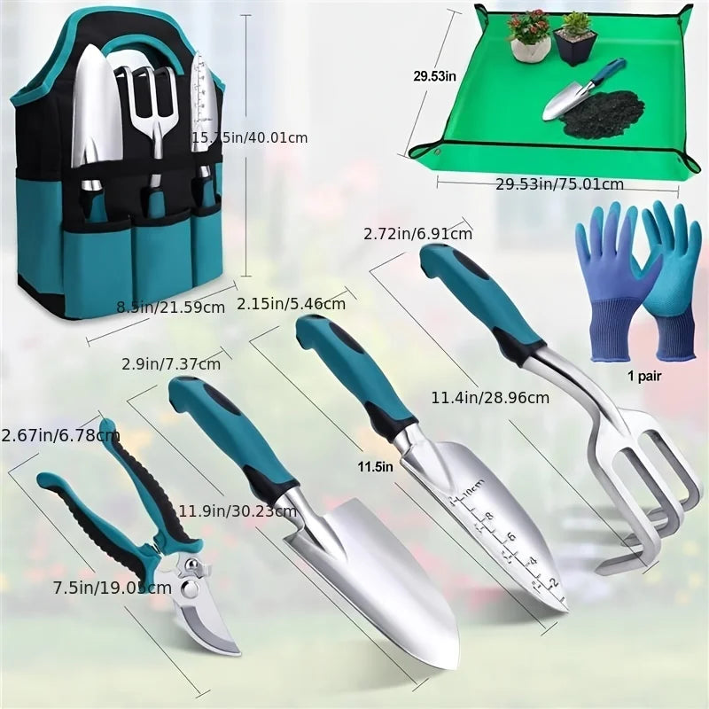 7-piece durable metal gardening tool set with rust-resistant stainless steel and aluminum alloy, suitable for gardening care han
