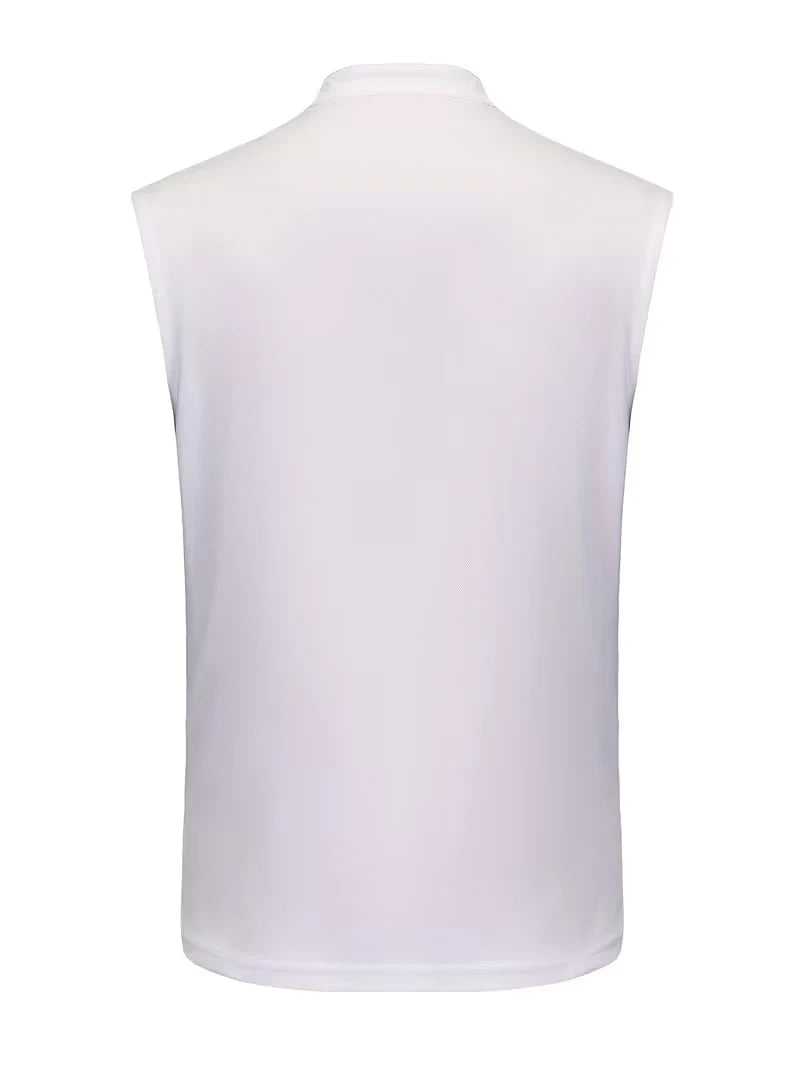 Summer Men's Casual Sleeveless Polo Shirt Golf Embroidery Stand Collar Button Tank Top for Sports