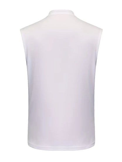 Summer Men's Casual Sleeveless Polo Shirt Golf Embroidery Stand Collar Button Tank Top for Sports