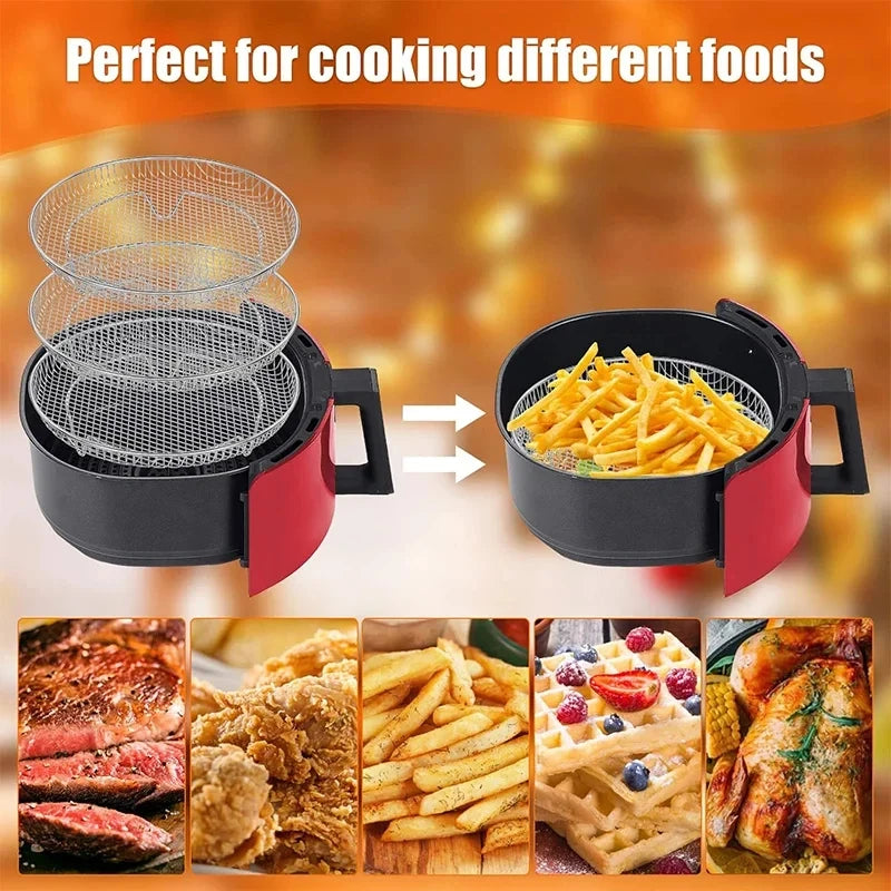 Air Fryer Rack Baking Tray Stackable Grilling304Stainless Steel Airfryer Oven Grill Steamer Cooker Kitchen Gadgets Cooking Tools
