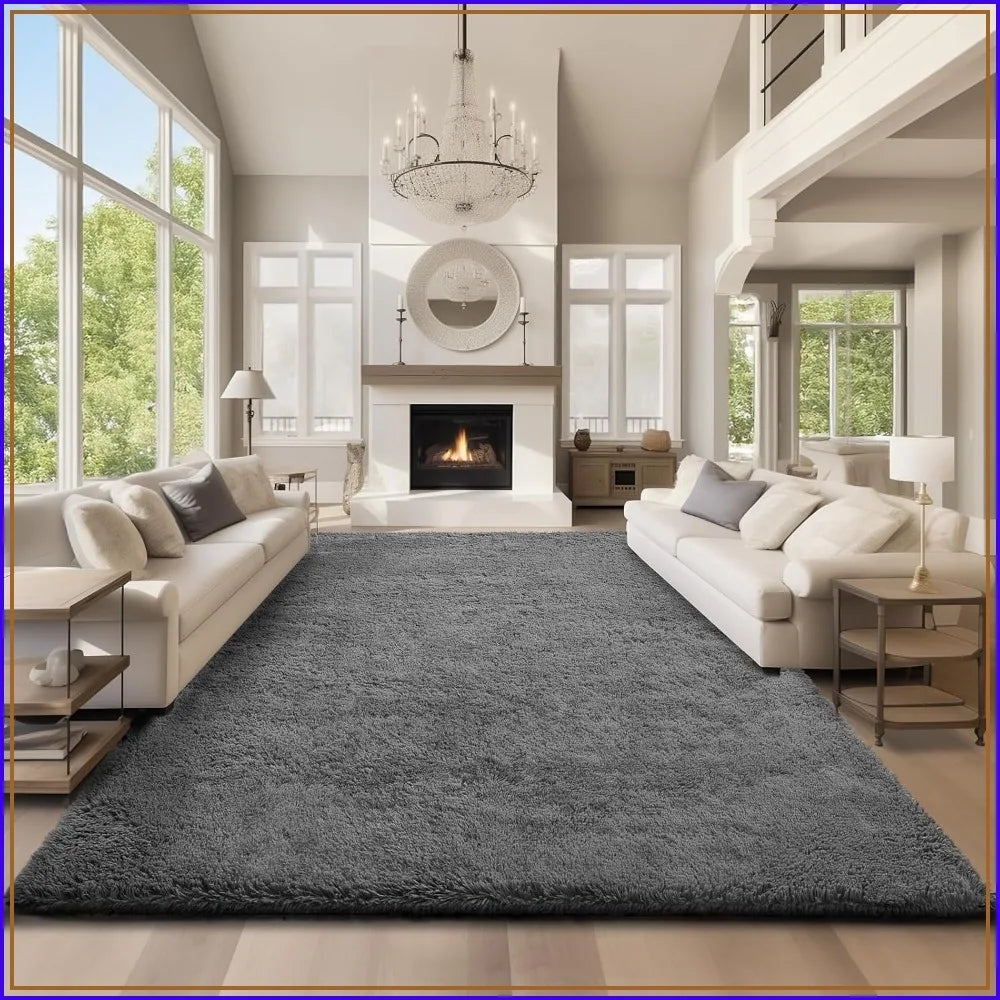 Area Rugs 9x12 Living Room, Large Grey Bedroom Carpet, Big Shag Indoor Thick Soft Rug, Fluffy Carpets for Home Decor Aesthetic