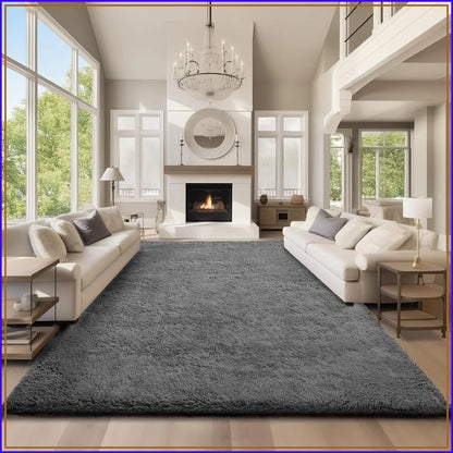 Area Rugs 9x12 Living Room, Large Grey Bedroom Carpet, Big Shag Indoor Thick Soft Rug, Fluffy Carpets for Home Decor Aesthetic