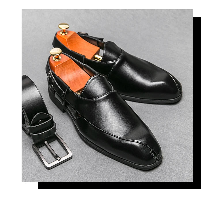 Hollow Out Dress Party Sandals Fashion Leather Summer Shoes Men Leisure Formal Flats Business Footwear Men's Wedding Sandals