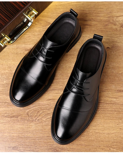 Mens Black Genuine Leather Textured Lace Up Chunky Sole Oxfords Formal Business Office Groom Wedding Daily Wear Shoes Fashion