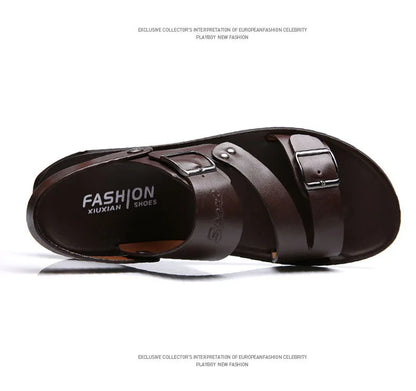 Fashion Sandals Male Solid Color PU Leather Men Shoes Summer Comfortable Open Toe Leather Mens Sandals Beach Leather Footwear