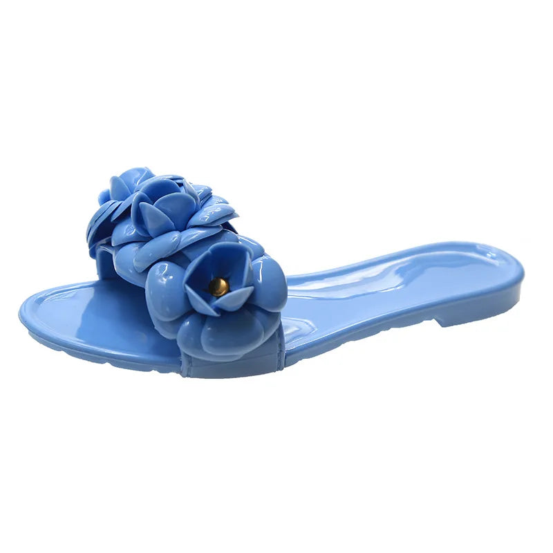 2025 New Women Spring/Summer Collection Jelly Color One Word Shoes Beach Daily Shopping Home Essential Casual Slippers