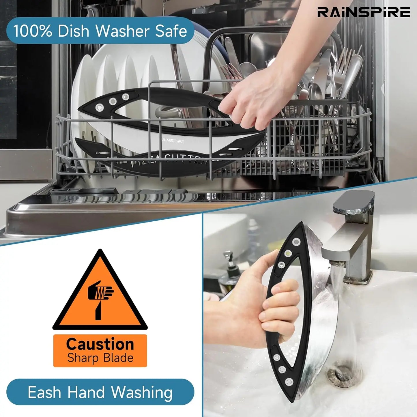 Stainless Steel Pizza Cutter Rocker with Cover, Sharp Blade, Dishwasher Safe Kitchen Tool for Easy Slicing