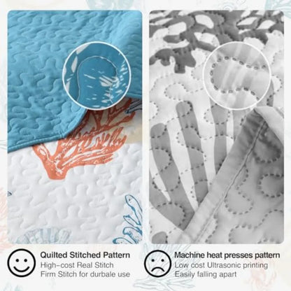 Coastal Quilt Bedding Set Size Reversible Summer Beach Quilt Lightweight Ocean Nautical Comforter Tropical Bedspread Coverlet w