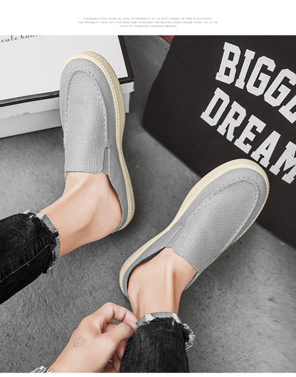 Men's canvas slippers summer new breathable outdoor soft-sole casual slippers party sandals Joker tide half slippers cloth shoes
