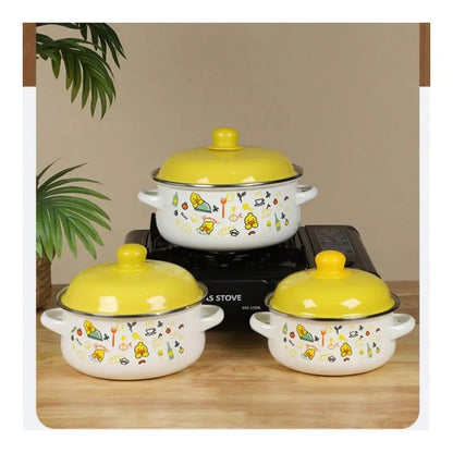 3Piece Exquisite Enamel Cookware Set, Multifunctional Pot Set Including Soup Pot Stew Pot, Tableware, Handmade Fired, Ideal For