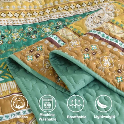 Boho Quilt Size Colorful Bohemian Bedspread Size Set with 2 Pillow Shams Lightweight Summer Soft Microfiber Western Bedding Set