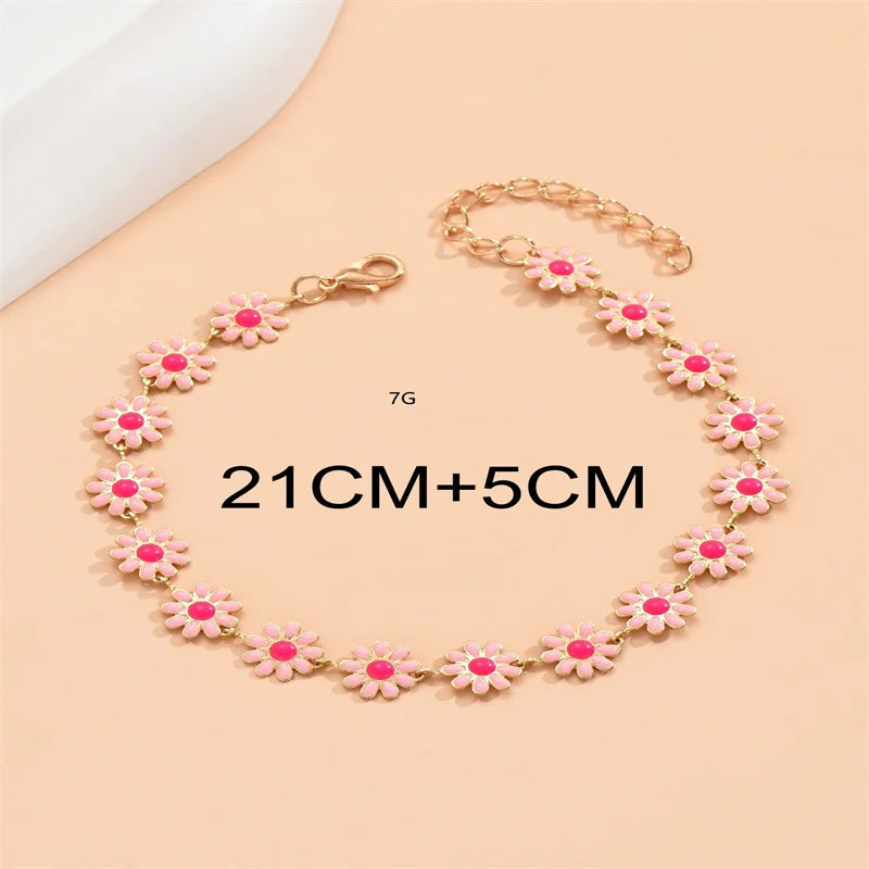 Summer New Daisy Flower Chain Anklets for Women Trendy Beach Starfish Shell Beads Anklet Bracelet On Leg Foot Chain Boho Jewelry