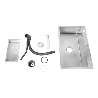 68×45cm Sink with V-shaped Drainer and Drain Basket and Soap Dispenser Anti-overflow Kitchen Sink Stainless Steel Sink