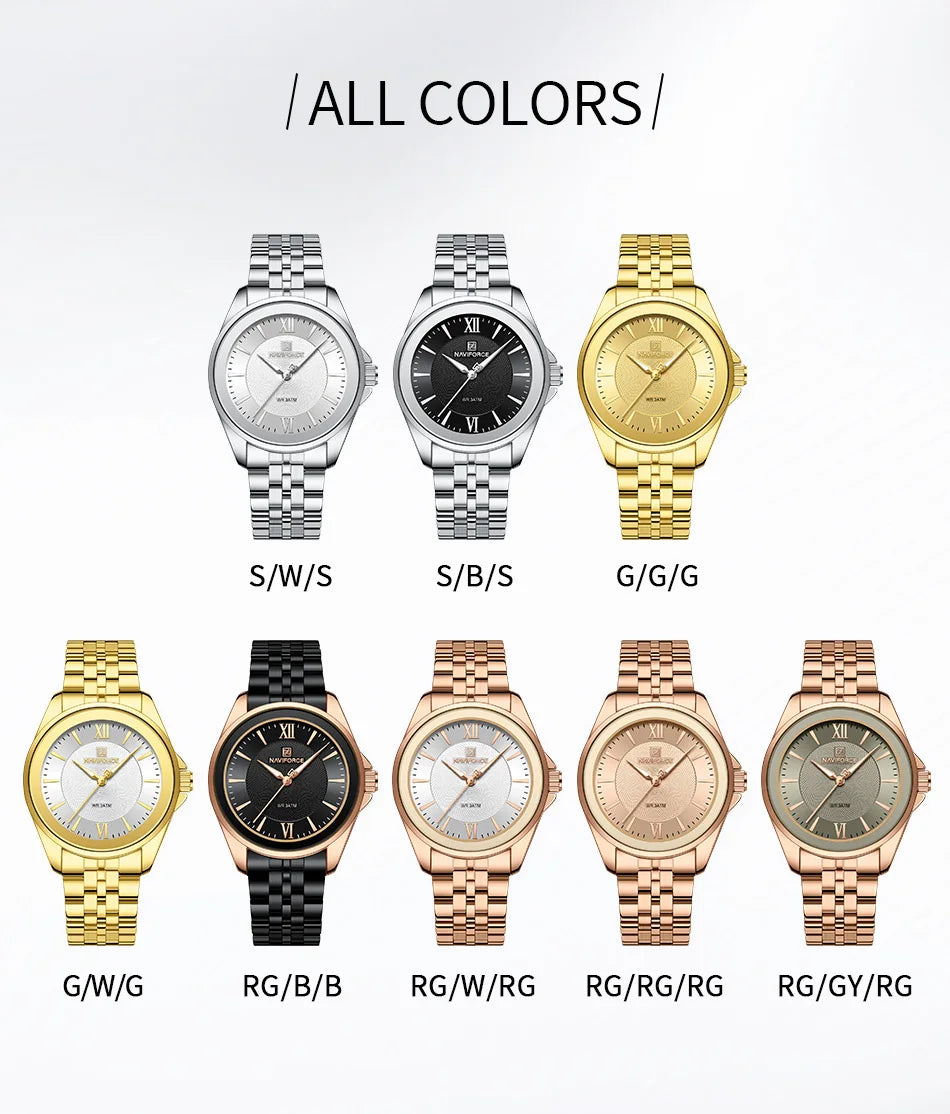NAVIFORCE Ladies 3ATM Waterproof Quartz Watch Simple Fashion Stainless Steel Watchband Woman Quartz Watch Gifts For Women NF5067