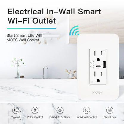 WiFi Smart Power Wall Socket with Type C And USB Dual Outlet Plug Power Outlets Support Alexa Google Home