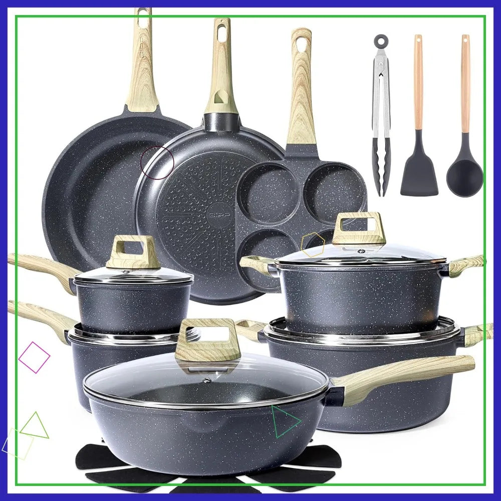 22Pcs Nonstick Cookware Set, Ceramic Pots and Pans Set, Healthy Kitchen Cooking Set with Frying Pans, Dishwasher Safe, Dark Gray