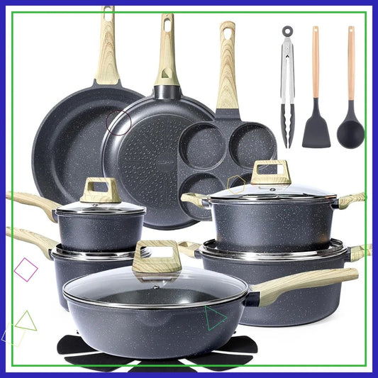 22Pcs Nonstick Cookware Set, Ceramic Pots and Pans Set, Healthy Kitchen Cooking Set with Frying Pans, Dishwasher Safe, Dark Gray