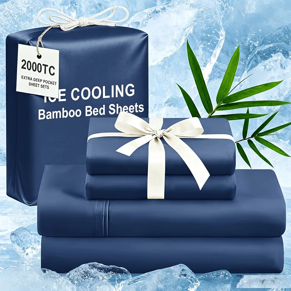 Extra Deep Bamboo Cooling Bedding, Breathable And Cooling Hotel Luxury Bed Sheets Set for Child, Easy And Secure Fit - Soft, Wrinkle Free And Comfy Kids Sheet with 15" Deep Pocket, Ultra-Soft And Machine Washable Bedding, Kid