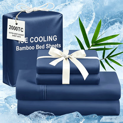 Extra Deep Bamboo Cooling Bedding, Breathable And Cooling Hotel Luxury Bed Sheets Set for Child, Easy And Secure Fit - Soft, Wrinkle Free And Comfy Kids Sheet with 15" Deep Pocket, Ultra-Soft And Machine Washable Bedding, Kid