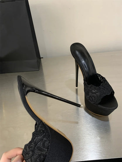 Hlieny Street Style Summer Open Toe Platform Women Slippers Fashion Thin High Heels Sandals Ladies Banquet Nightclub Party Shoes