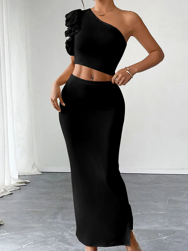 Women's Tank Maxi Skirt Summer New Two Piece Beach Party Casual Slim Tank Skirt Piece Solid Sexy Elegant Female Knitted Clothing