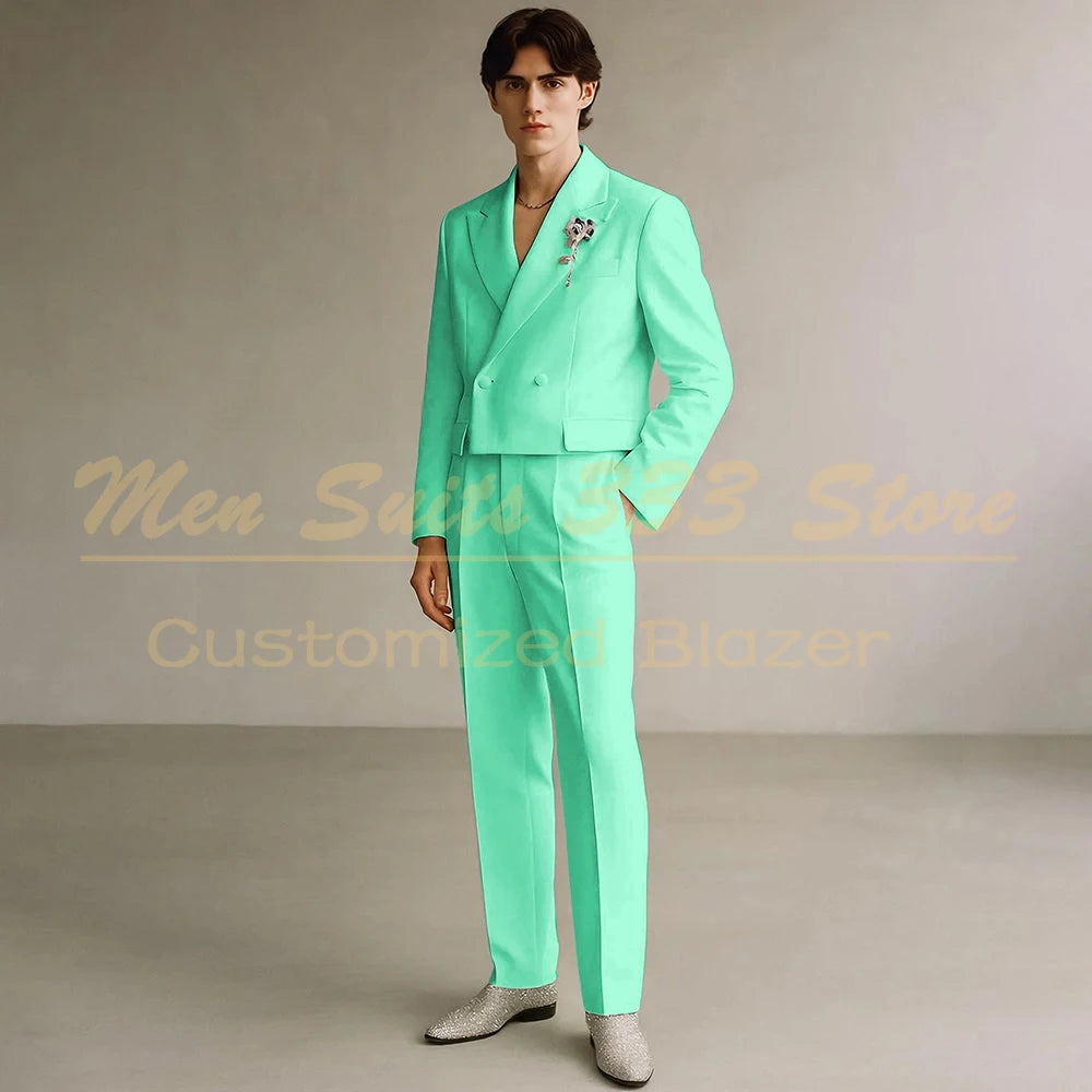 Cropped Men's Suits Formal Wedding Groomsmen 2 Piece Jacket Pants Sets Fashion Male Clothing High Quality Male Clothing Costume