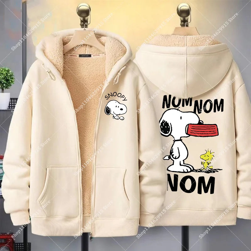 Snoopys Jacket Autumn Winter Cartoon Anime Coats Thickened Fleece Warm Hooded Men Women Couple Hooded Sweatshirt Birthday Gift