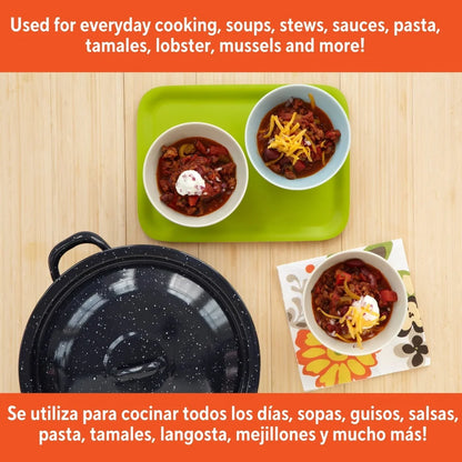 Steel Enamel Stock Pot Double Handles Oven Safe Durable Soup Stews Cooking Heat Efficient