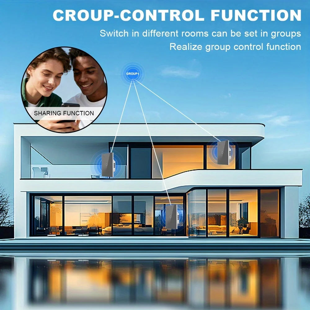 Smart WiFi Switch Single Neutral Wire Universal Touch Control Tuya APP Alexa Google Home Compatible Gold Gray
