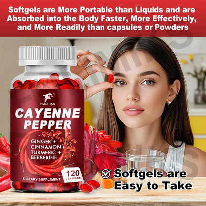 Cayenne Pepper Capsules, Supports Cardiovascular Health, Improves Digestion & Blood Circulation, Capsaicin Supplement Softgels