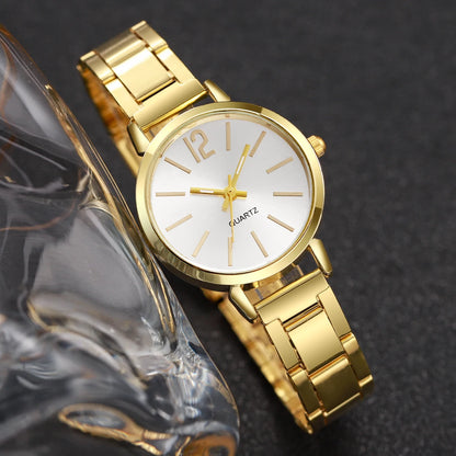 6pcs/set Elegant Women Quartz Watch Fashion Simple Dial Ladies Wristwatch Rhinestone Jewelry Set Relogio Feminino（Without Box）