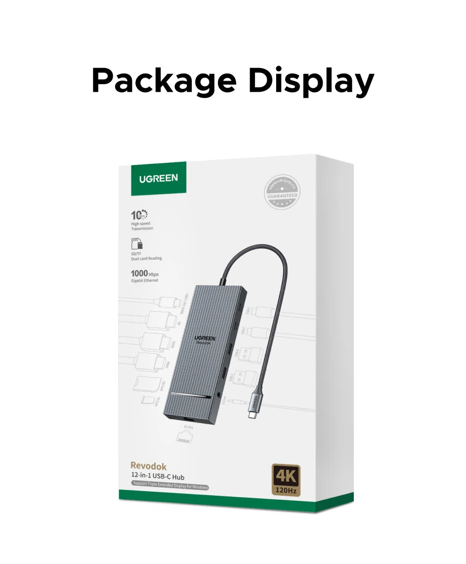 UGREEN 12-in-1 USB HUB Type-C to 2HDMI 4K120Hz DP USB3.2 10Gbps SD/TF RJ45 PD100W for MacBook Dell HP Laptop Accessories Docking