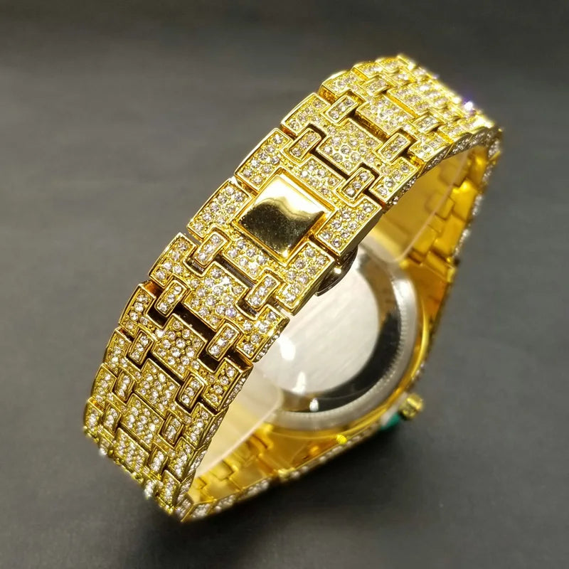 New Arab Number Brand Watch For Men Luxury Fully Diamond Bling Mens Quartz Watches Fashion Iced Out Silver Waterproof Male Clock