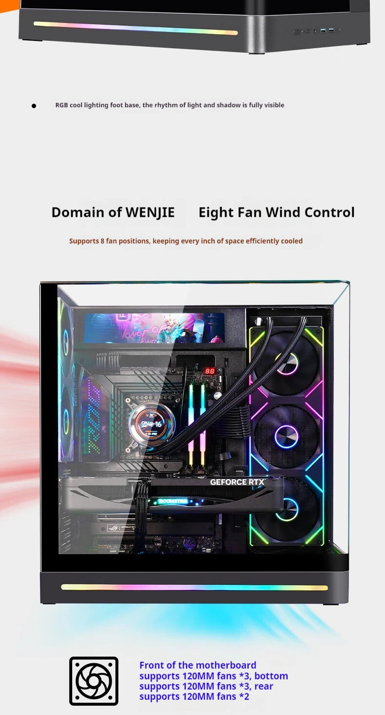 WJCOOLMAN AITO Plus ATX PC case 9.16-inch screen RGB light strip 360 water cooler Integrated curved glass computer case