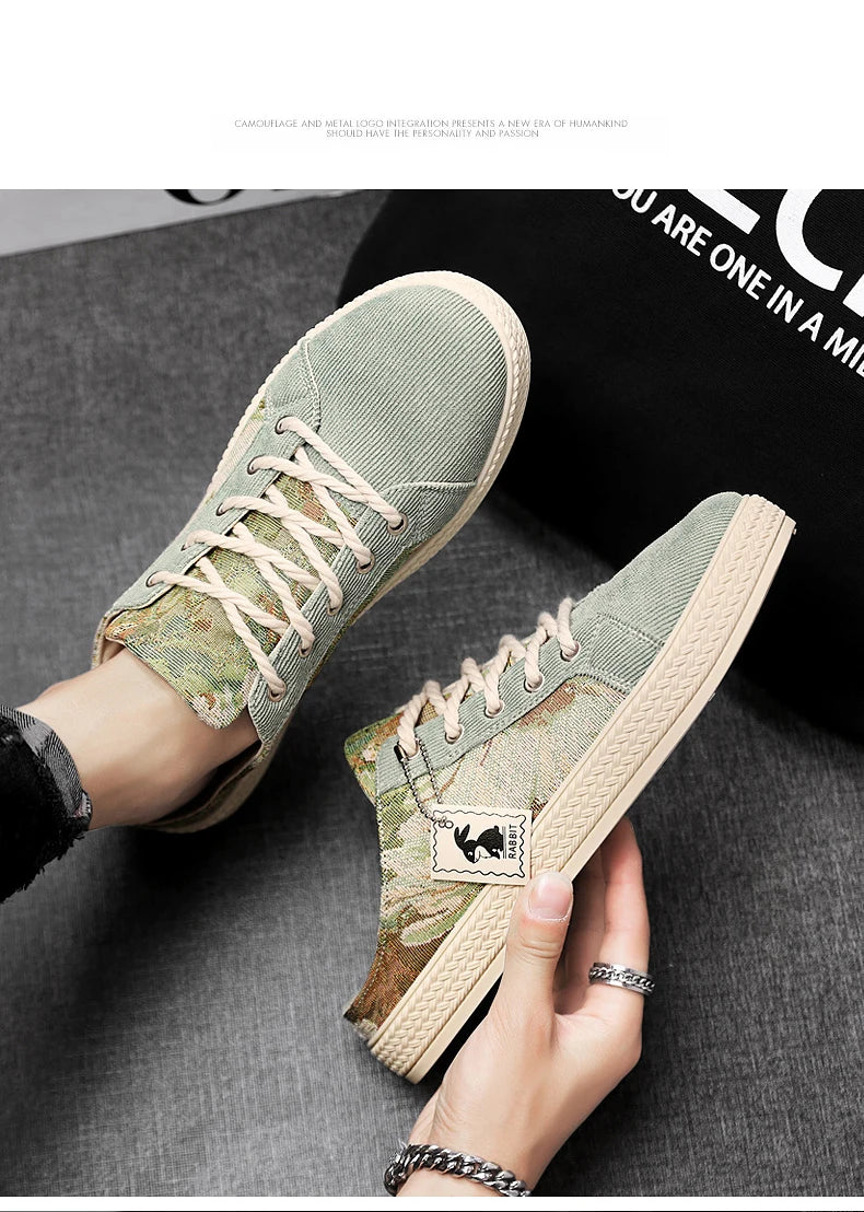 Men's canvas slippers summer new breathable outdoor soft-sole casual slippers party sandals Joker tide half slippers cloth shoes
