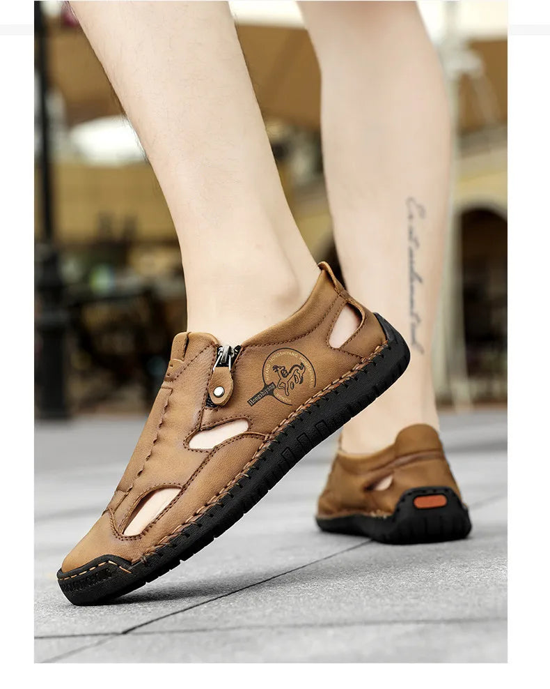 New Summer Breathable Men Sandals Fashion Roman Sandals Handmade Leather Men Casual Shoes Platform Outdoor Men's Beach Sandals