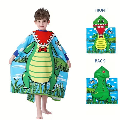 1 Pack of Cartoon Hooded Poncho Bath Towels for Children Aged 2-7, Made of Polyester Fiber with Strong Water Absorption, Cartoon-Themed Bath Towel, Suitable for Beach Trips, Bathroom Supplies