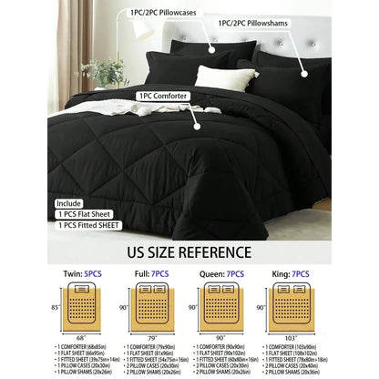 7 Piece Solid Color Bed Comforter Set Queen, Creative Geometric Pattern Design, Soft And Comfortable Summer Bedding Set.Bed In A