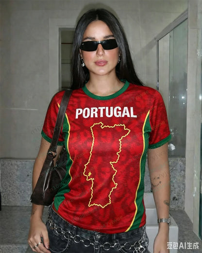 Portugal Soccer Jersey Red Football Fan T-Shirt Fashion Casual Streetwear Top Breathable Sportswear Summer Men Women T-Shirts