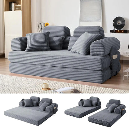 78.8in Convertible Corduroy Sleeper Sofa Bed High Backrest 5-in-1 Side Pocket Living Room No Assembly Removable Washable, Custom