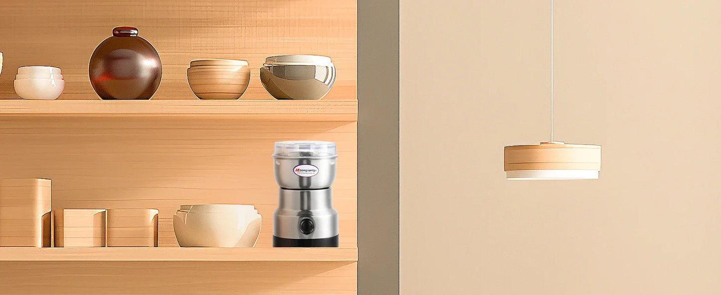 Moongiantgo Coffee Grinder Electric, Mini Spice Grinder, 200W 10s Fast Grinding, Dry Grain Mill for Spices Seeds Rice Beans Seasonings, with Replacment Stainless Steel Blade (Silver, 110V)