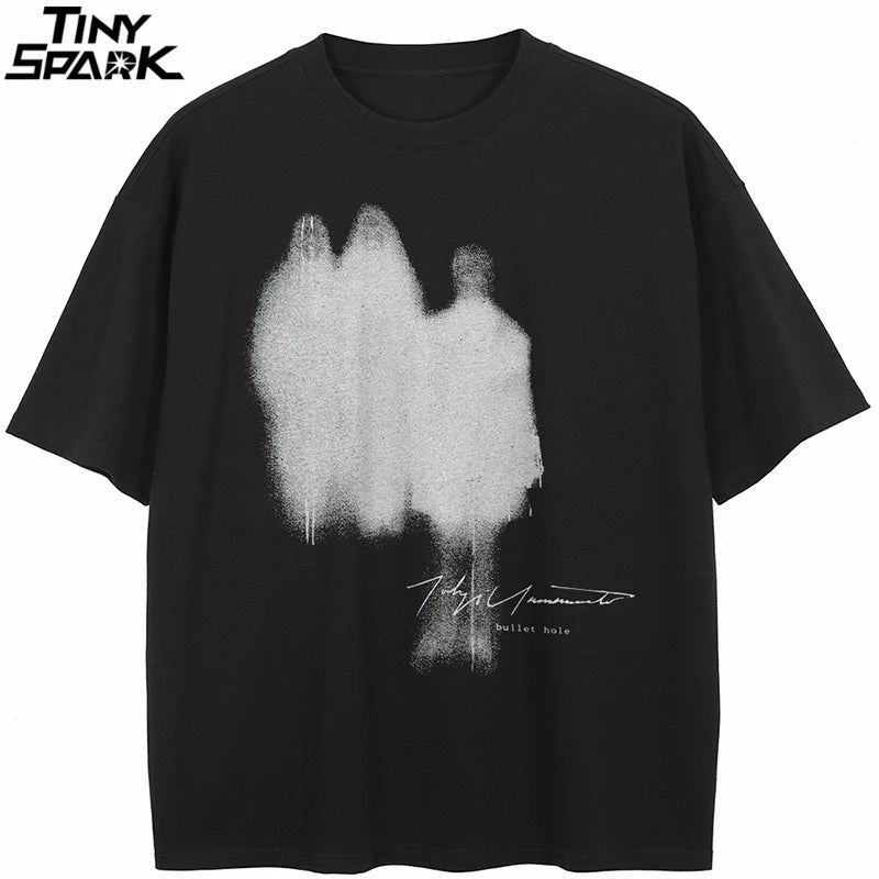 T-Shirt Streetwear Shadow Graphic T Shirt Cotton Hipster Men Tshirt Unisex Tops Tees Black Hip Hop Clothing