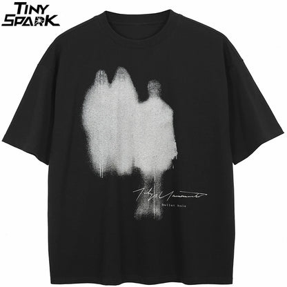 T-Shirt Streetwear Shadow Graphic T Shirt Cotton Hipster Men Tshirt Unisex Tops Tees Black Hip Hop Clothing